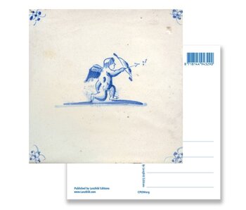 Postal, azulejo azul de Delft, Cupido