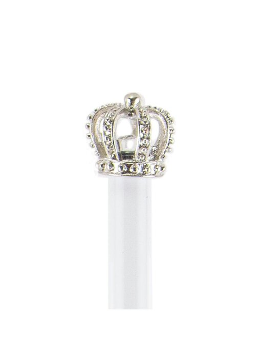 Bolígrafo blanco con corona plateada
