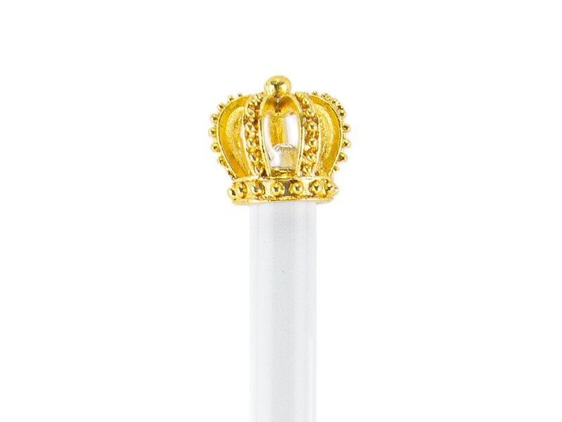 White ballpoint pen with gold crown