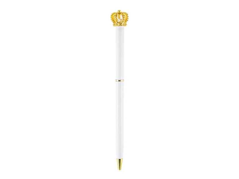 White ballpoint pen with gold crown