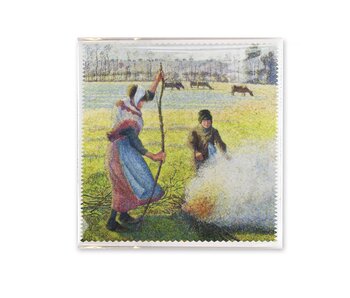Brillenputztuch, 18 x 18 cm, Pissarro, Bauernmädchen  macht Feuer