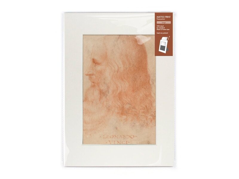 Matted print with reproduction, L,  Da Vinci, Self portrait