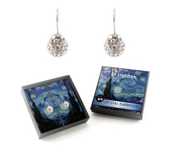 Silver plated earrings with glittering crystal stones, Van Gogh, Starry night