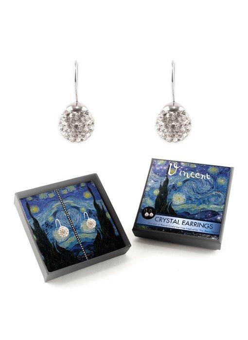Versilberte Ohrringe mit glitzernden Kristallsteinen, Van Gogh, Sternennacht