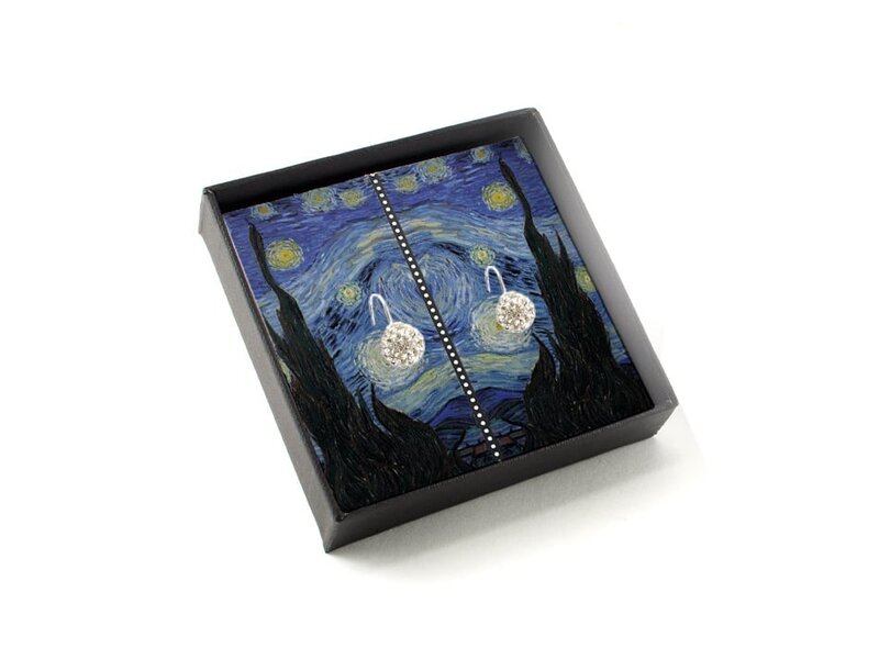 Verzilverde oorbellen met glinsterende kristal steentjes, Van Gogh, Sterrennacht