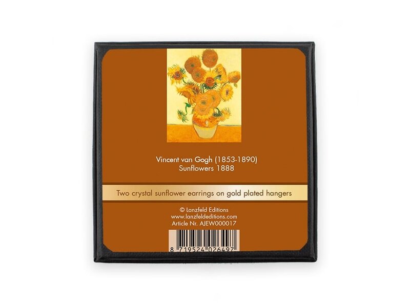 Vergoldete Ohrringe mit glitzernden Kristallsteinen, Van Gogh, Sonnenblumen