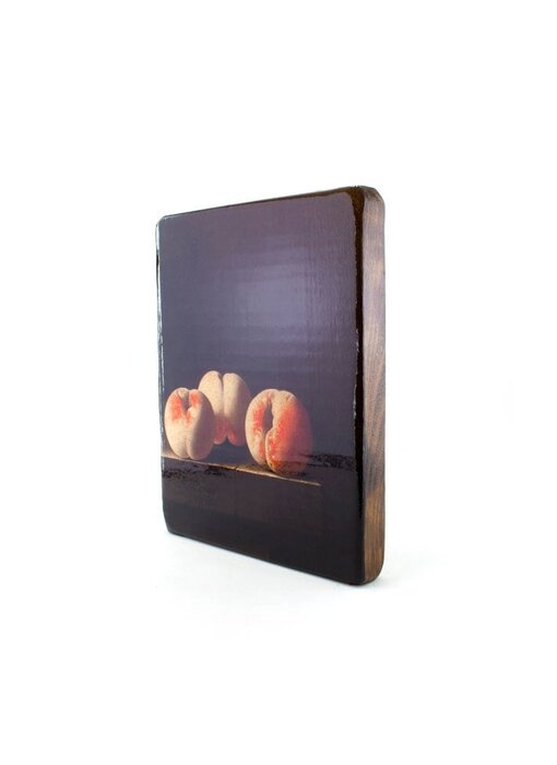 Masters-on-wood, Coorte, naturaleza muerta con 3 melocotones