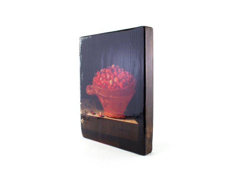 Masters-on-wood, Stilleven met kom aardbeien, Coorte, 240 x 195mm