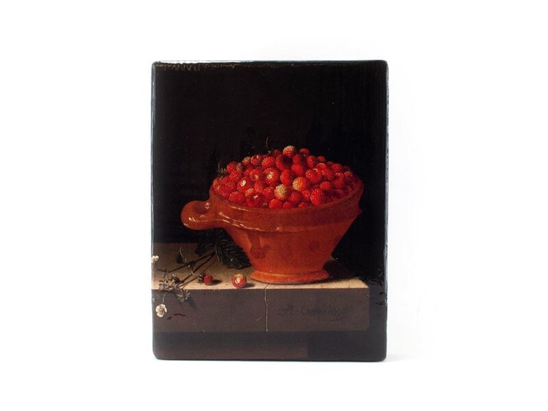 Meister-auf-Holz, Stillleben mit einer Schüssel Erdbeeren, Coorte, 240 x 195mm
