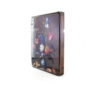 Masters-on-wood, Delfts blauwe vaas met bloemen en met schelpen, B. vd  Ast