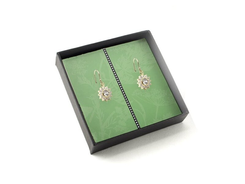 Gold plated earrings with glittering crystal stones, Dandelion