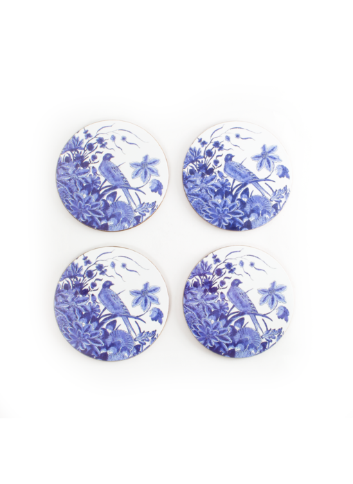 Onderzetters rond, set van 4, Delfts blauwe vogel