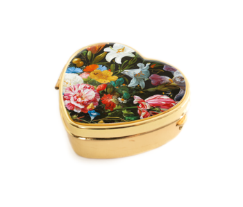 Pillendose, Herzform, De Heem, Blumen