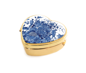 Pilulier en forme de coeur, Bleu de Delft,  oiseau bleu