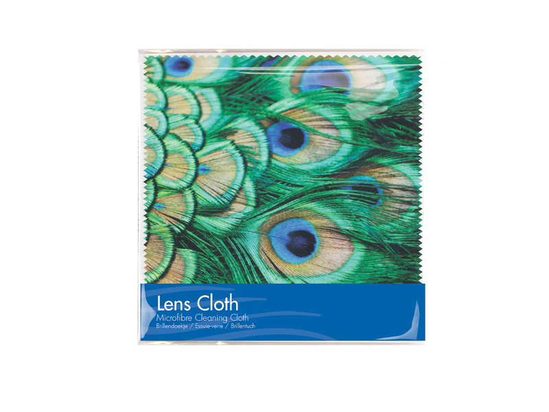 Lens cloth, 15 x 15 cm, peacock feathers