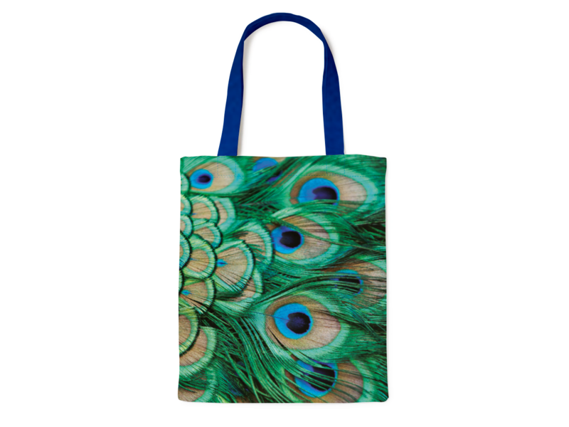 Baumwolltasche mit Futter,  Pfauenfedern