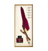 Coffret de Calligraphie, plume rouge bordeaux, boîte en or clair