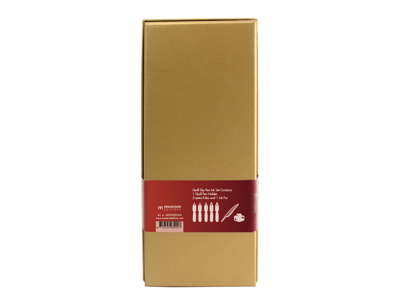 Coffret de Calligraphie, plume rouge bordeaux, boîte en or clair