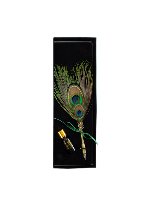 Coffret de Calligraphie, avec plumes de paon et encre