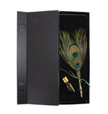 Peacock ink set, Black box with peacock feathers and ink