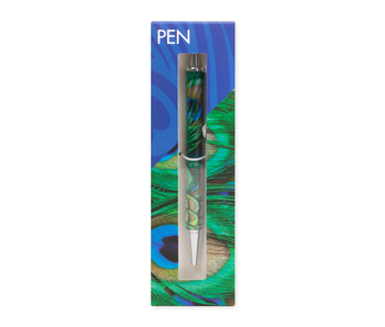 Ballpen in box, peacock feathers