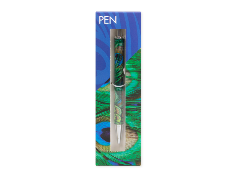 Stylo bille en boite, Plumes de paon