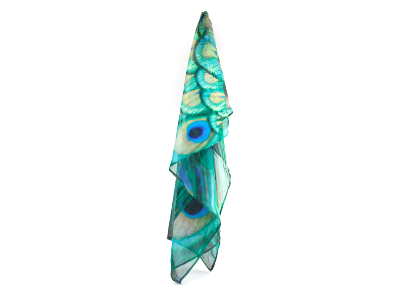 Scarf chiffon , 68x68 cm, Peacock feathers