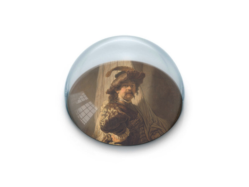 Glazen bolle  presse papier, Rembrandt, De Vaandeldrager