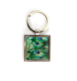 Key ring , Metal gold, Peacock feathers