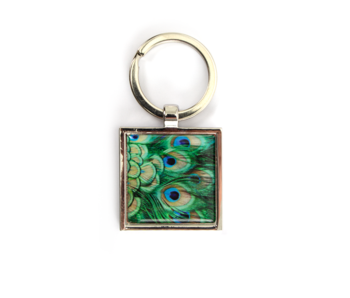 Keyring, Metal gold, Peacock feathers