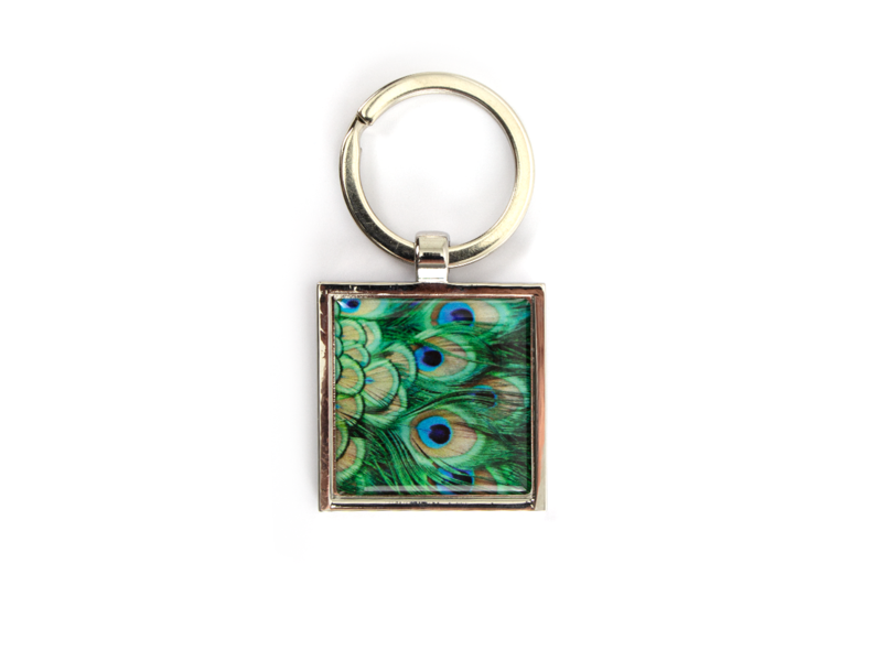 Key ring , Metal gold, Peacock feathers