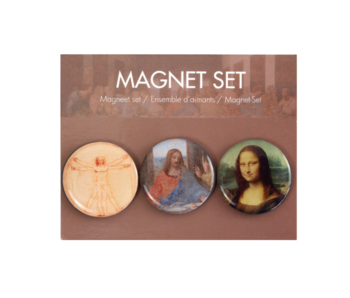 Set van 3 ronde ijskast magneten, Leonardo da Vinci