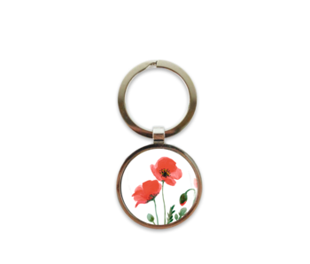 Keyring, Metal silver, Poppies