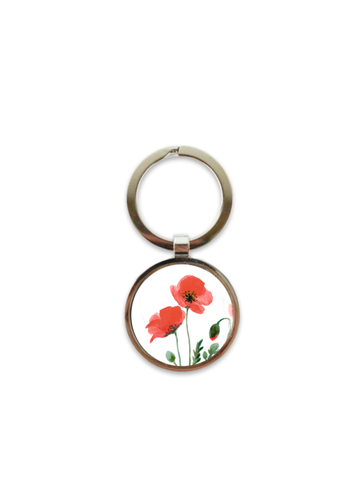 Keyring, Metal silver, Poppies