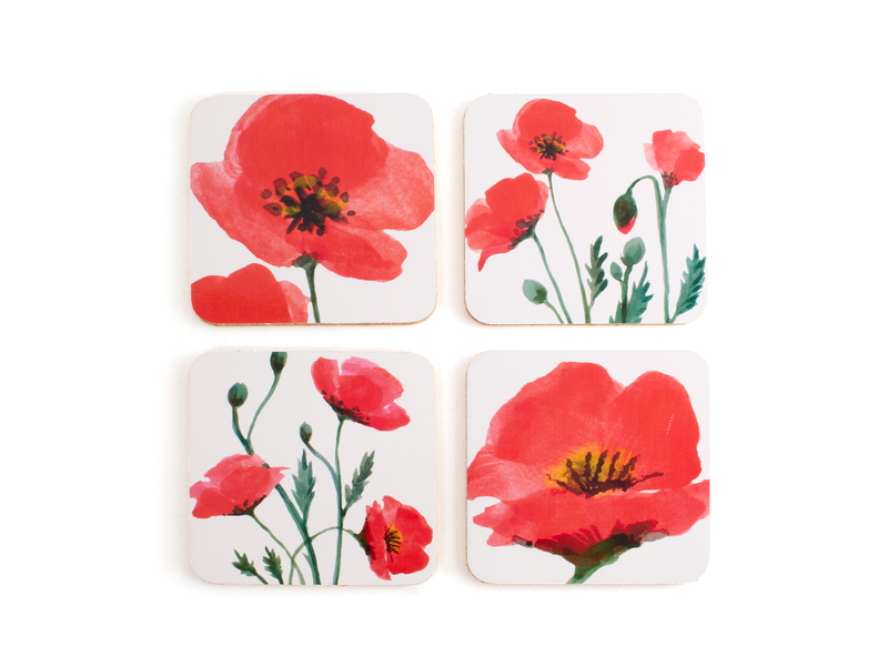Untersetzer,  4er-Set, Mohnblumen