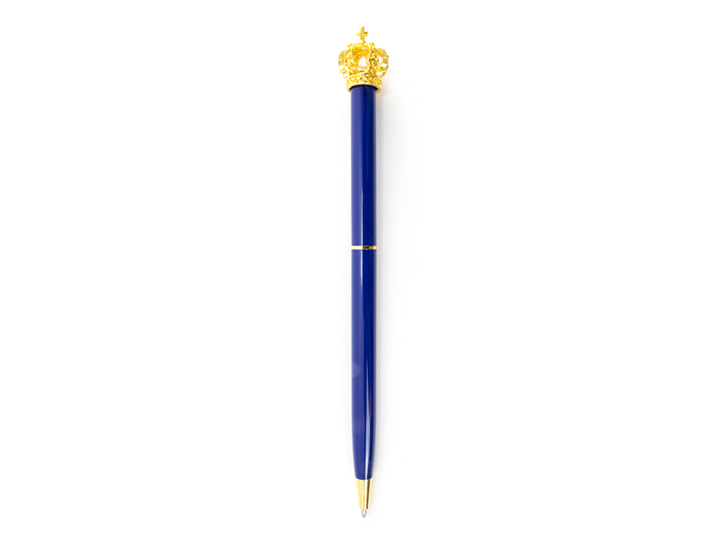 Blauer Kugelschreiber mit goldener Krone