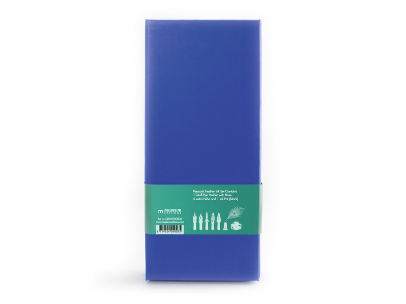 Stylo plume de paon avec encre et étui, boîte bleue