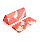Foldable spectacle case with lens cloth , White and red cranes, Japanese birds