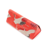 Foldable spectacle case with lens cloth , White and red cranes, Japanese birds