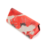 Foldable spectacle case with lens cloth , White and red cranes, Japanese birds