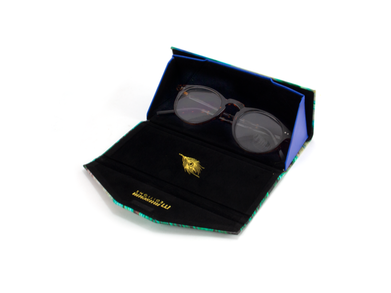 Etui à lunettes pliable,  plumes de paon