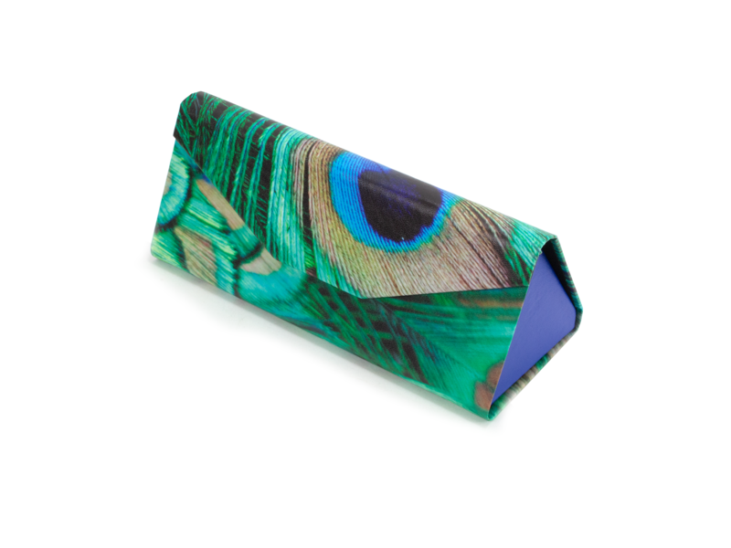 Etui à lunettes pliable,  plumes de paon