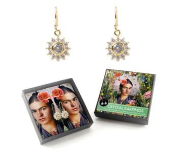 Pendientes chapados en oro con brillantes piedras de cristal,  Frida Kahlo