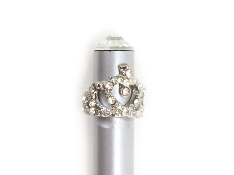 Silver pencil with silver tiara and white crystal