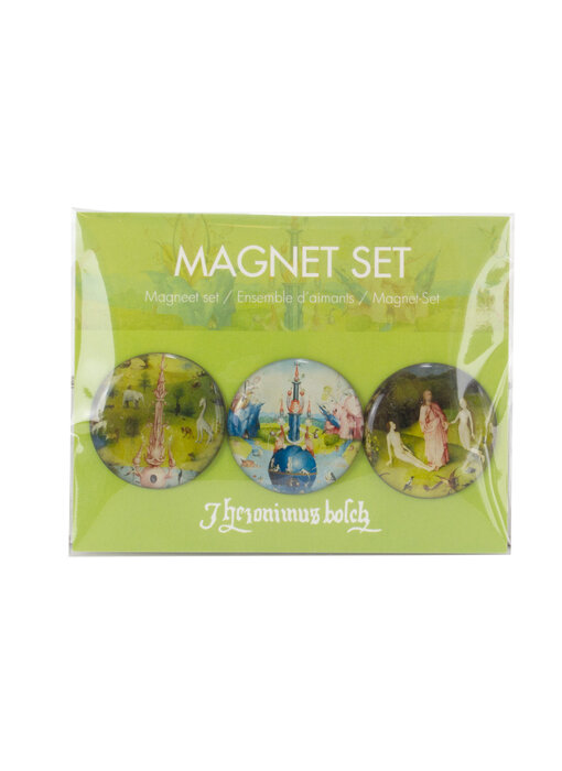Set van 3 ronde ijskast magneten,Jheronimus Bosch, Tuin der Lusten