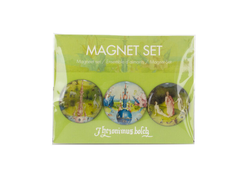 Set mit 3 runden Magneten,Jheronimus Bosch, Garten der irdischen Freuden