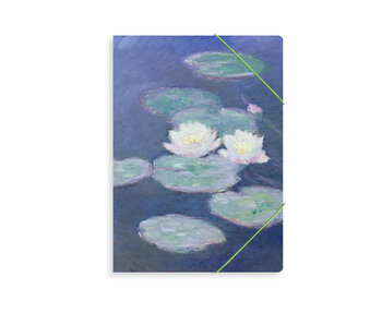Paper file folder with elastic closure,  Monet, Waterlilies by evening light