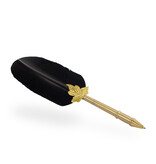Quill pen, Black feather with leaf  ornament Quill pen, Black feather with leaf  ornament