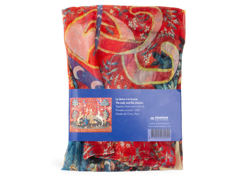 Scarf silk chiffon , 68x68 cm, Tapestry Lady with the Unicorn
