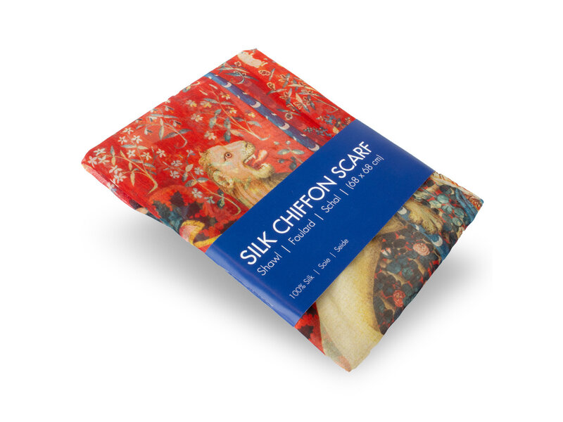 Scarf silk chiffon , 68x68 cm, Tapestry Lady with the Unicorn